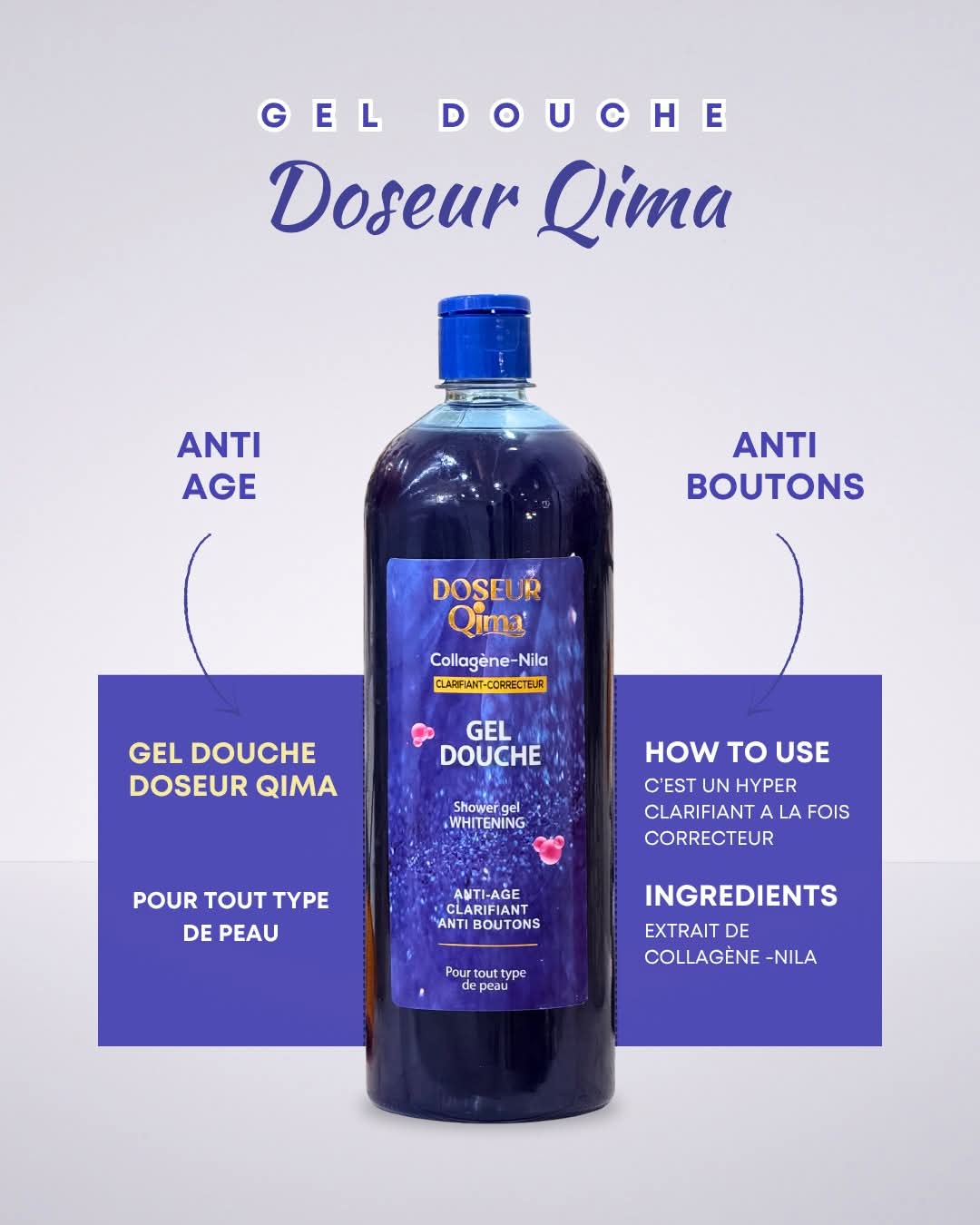 Gel Douche Doseur Qima – Nettoyant Clarifiant & Anti-Âge